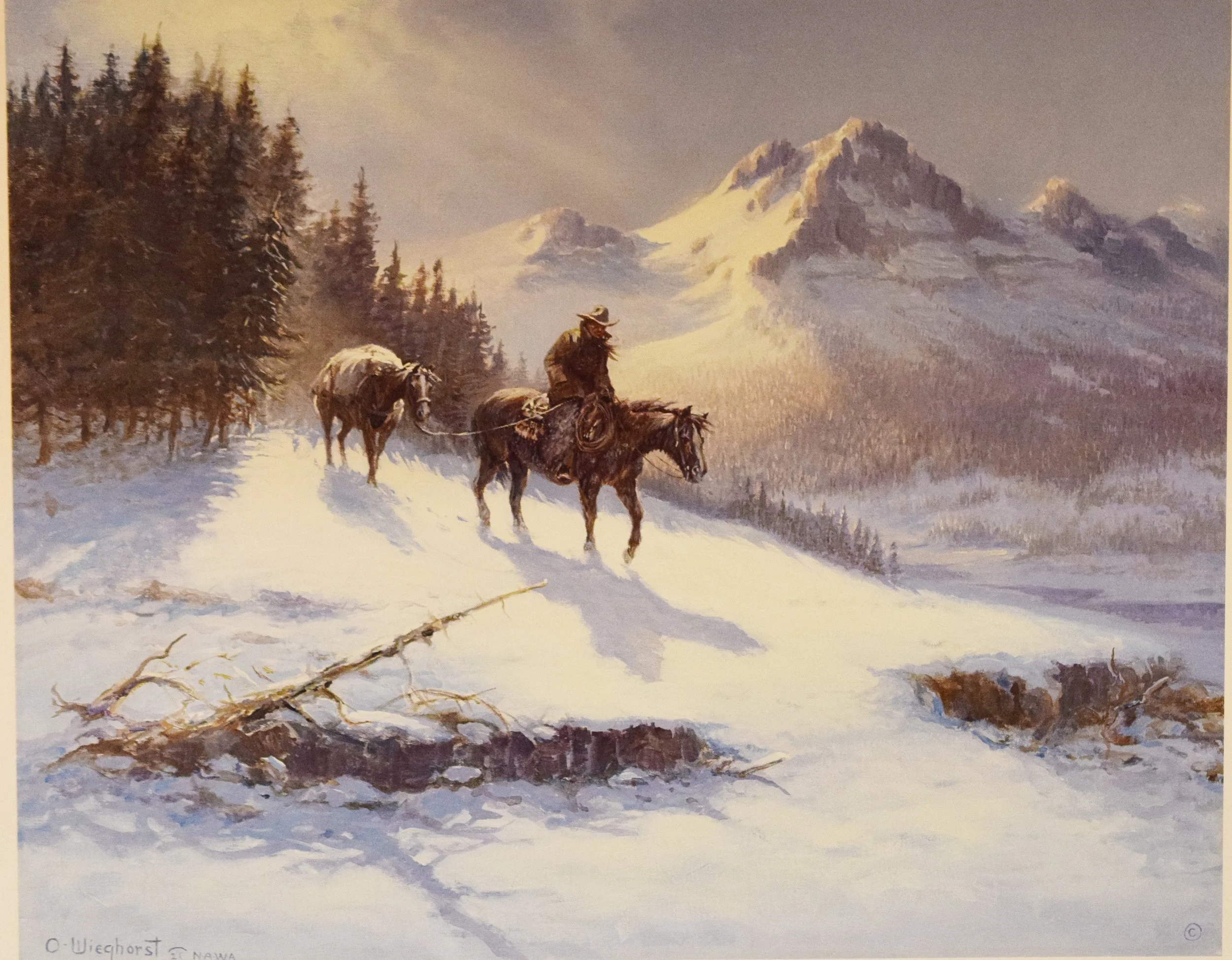 Wieghorst, Olaf, print, Rocky Mountain Trail, 17" x 21", framed, signed & numbered lower right, #490/900