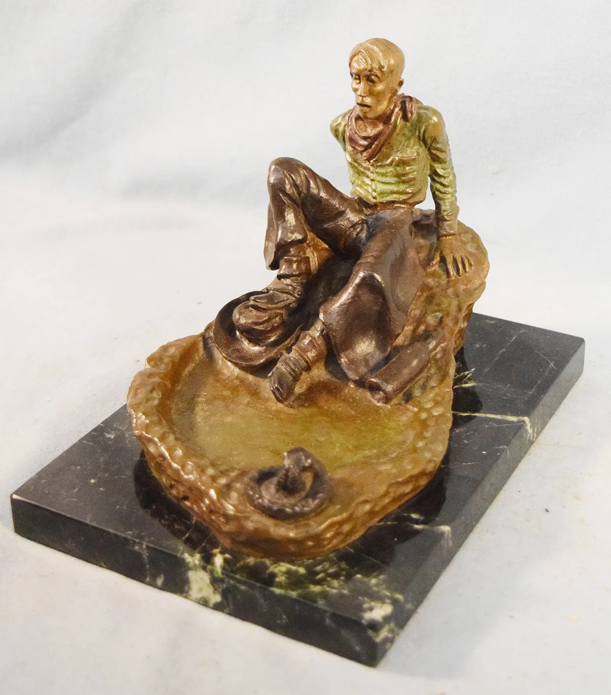 Heikka, Earle, bronze, The Hangover, 6" x 9" x 6", #16/36, marble base, 1939 gift from Heikka to E. H. Hoy, cast by Classic Bronze. This is the only "self sculpture" Heikka did.