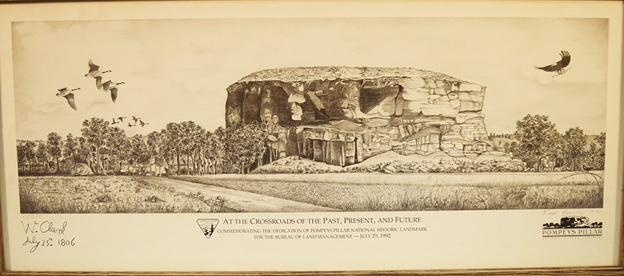 Allen, Robert, print, Pompeys Pillar, 22" x 24½", framed, signed and dated by artist 1992, published by the BLM
