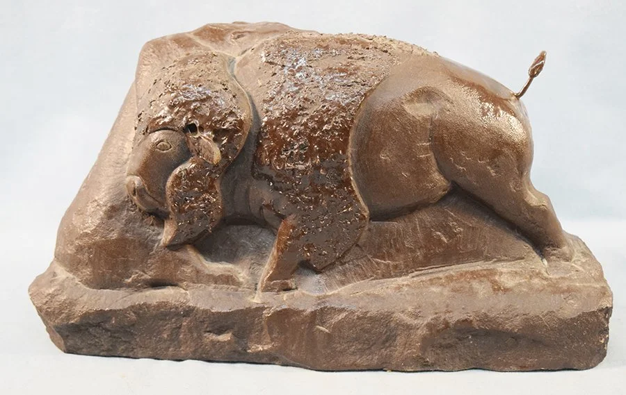 Chopwood, Hank, stone sculpture, Grizzly and Buffalo Bull, 8" x 12" 5"
