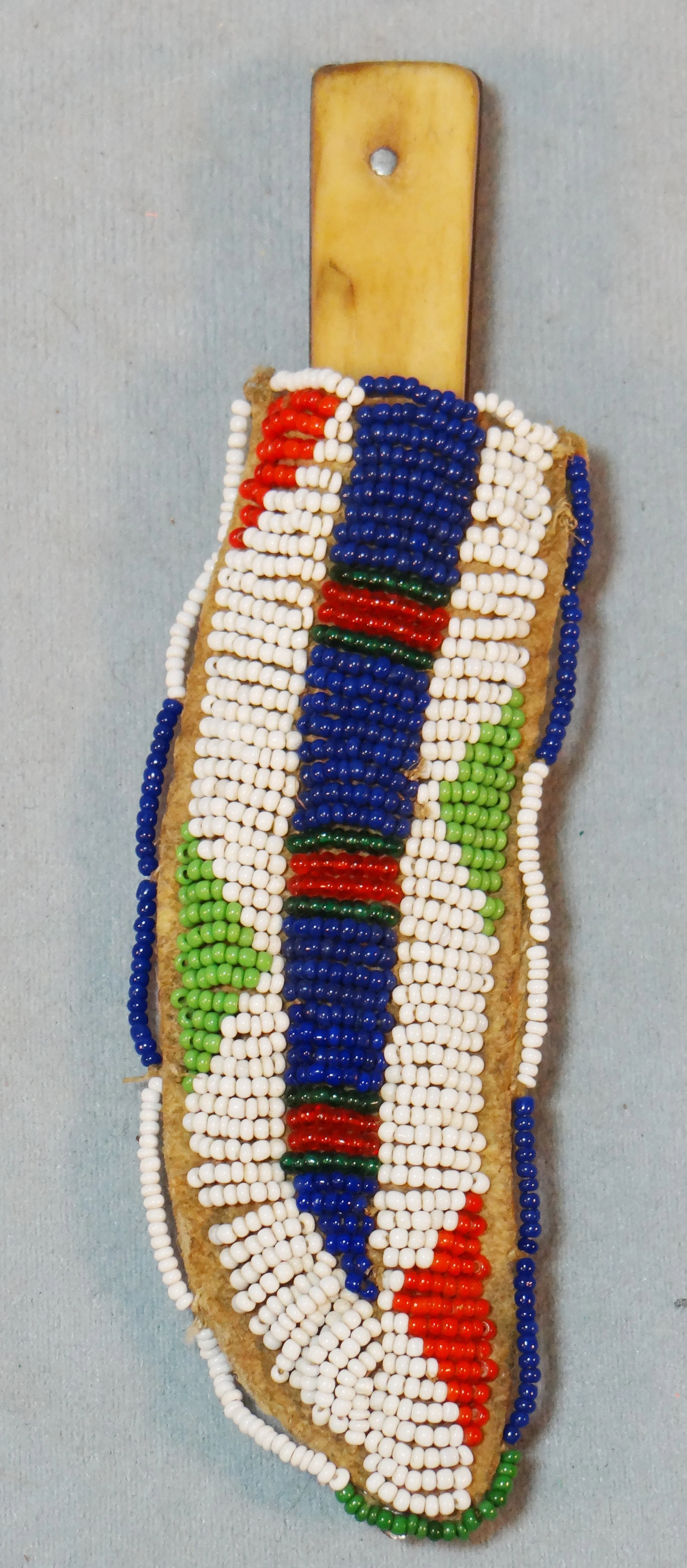 Sioux child's knife sheath with knife with bone handle