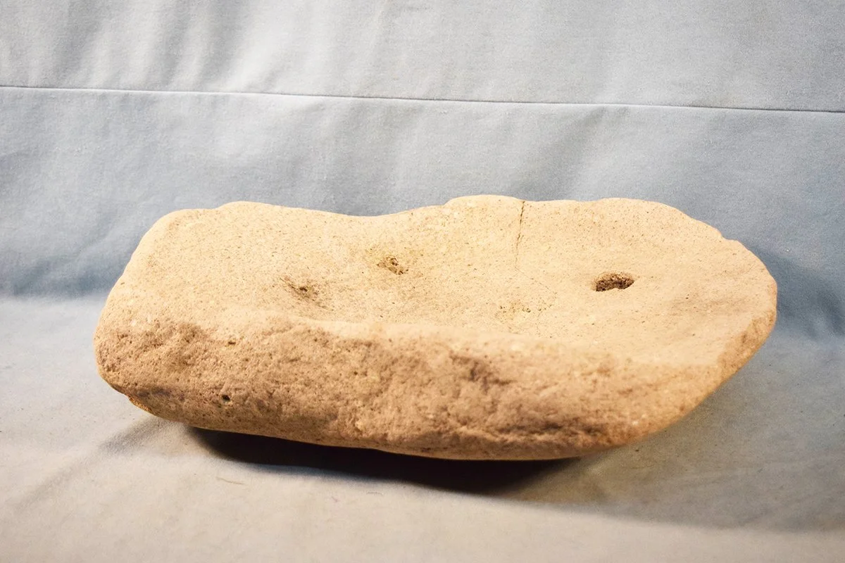 Indian corn grinding stone bowl, 17" x 12