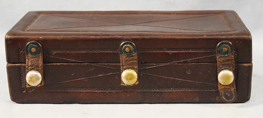 F. A. Meanea antique leather shaving box, 3" x 9" x 4"