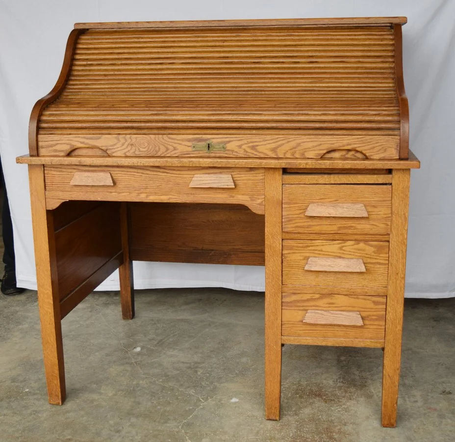 Oak roll top desk, removable top, 45" x 42" x 30"
