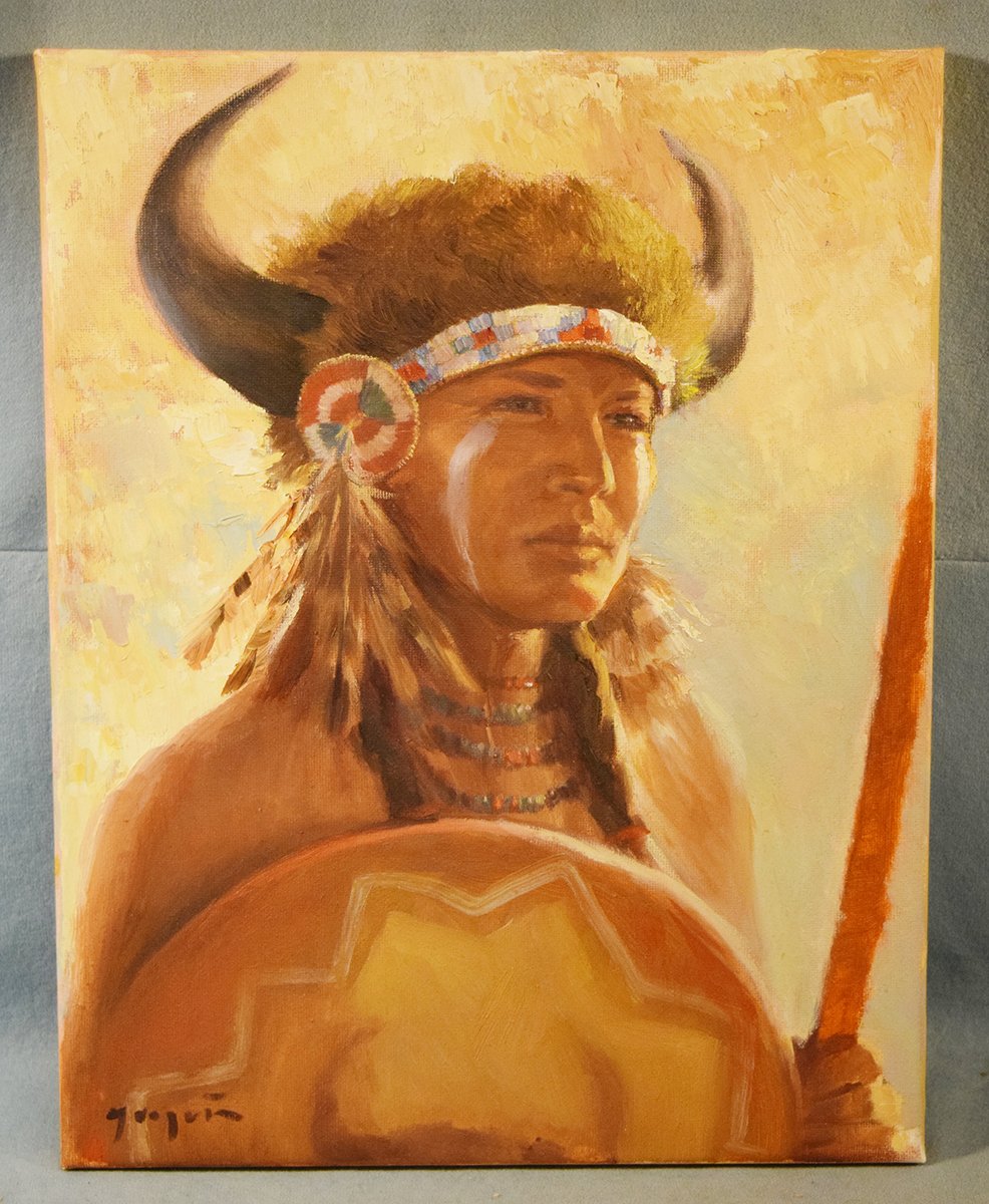 Joaquin, David, oil on canvas, Lord of the Plains ~ Comanche, 14” x 11”, signed lower left. Natural pigments mixed with oils. 