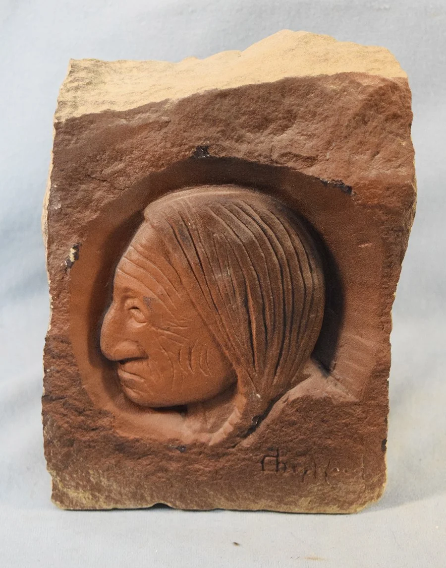 Chopwood, Hank (Hays, MT), stone sculpture, Sitting Bull, 8" x 6" x 4.5"