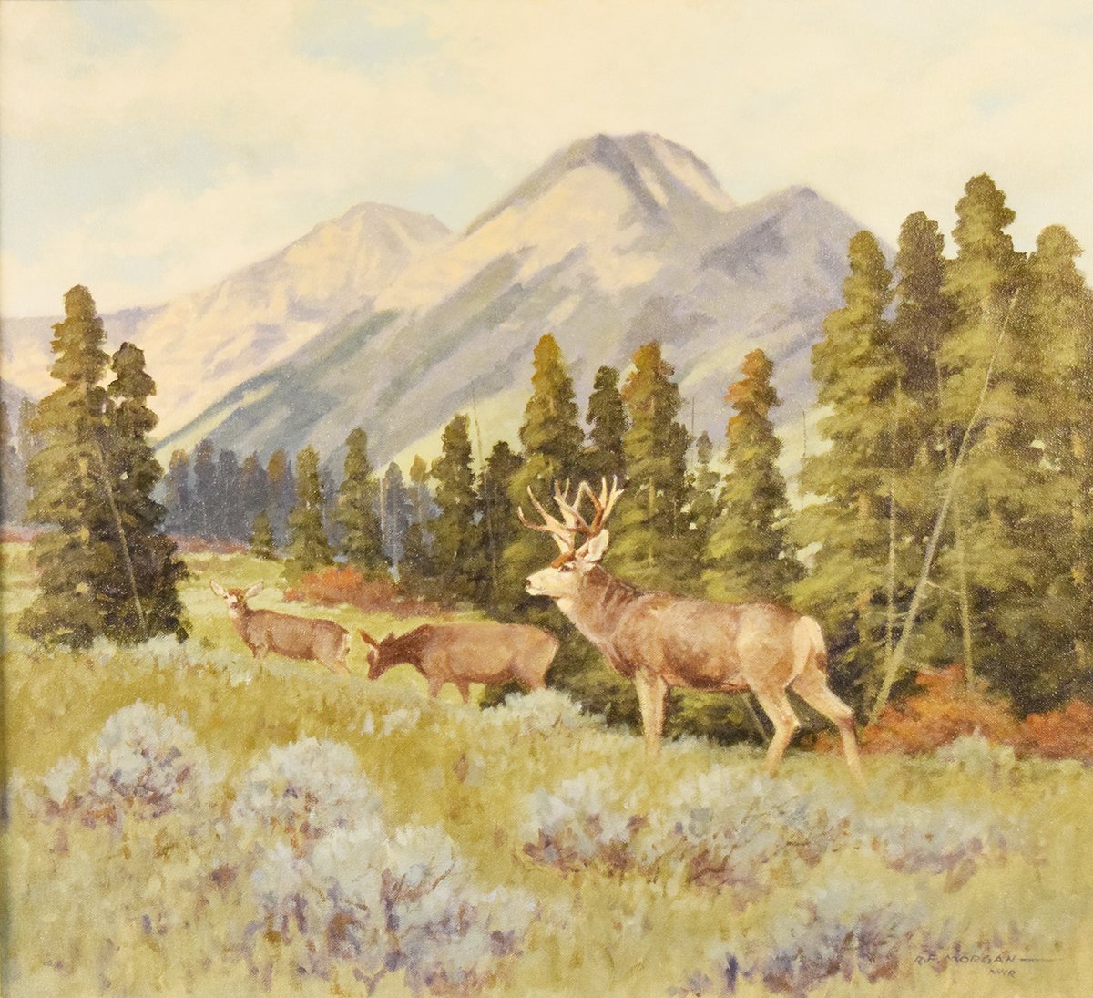 Morgan, Robert "Bob", original oil on canvas, Monida Muleys, 12" x 16", framed, signed lower right