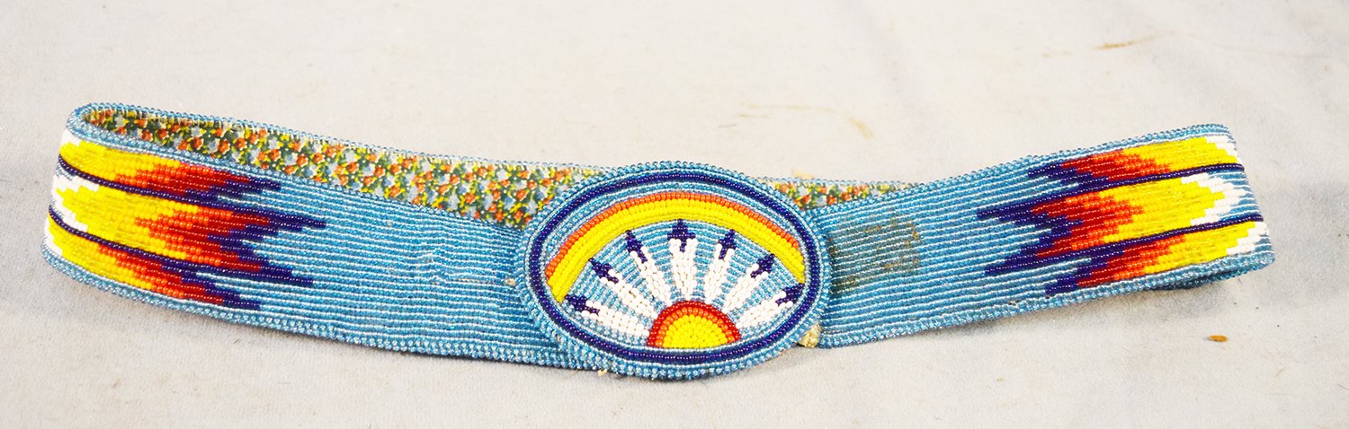 Plains Indian beaded belt with matching beaded belt buckle, 27"
