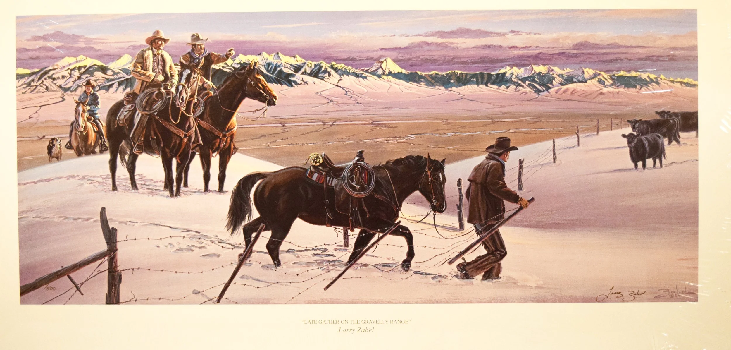 Zabel, Larry, limited edition lithograph , Late Gather on the Gravelly Range, 15.5" x 32", signed & numbered, #236/500, signed lower right, with certificate of authenticity