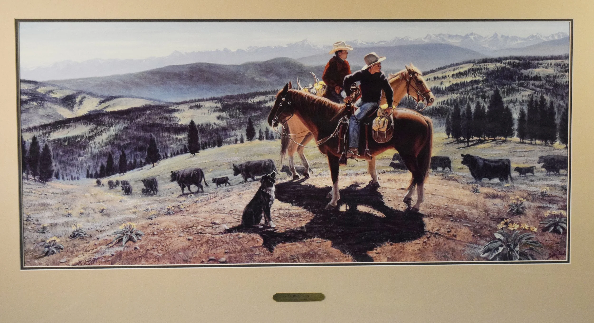 Zabel, Larry, limited edition lithograph, Summer Job in the Bangtail Mountains, 14" x 31", framed, signed & numbered, #85/500, signed lower left
