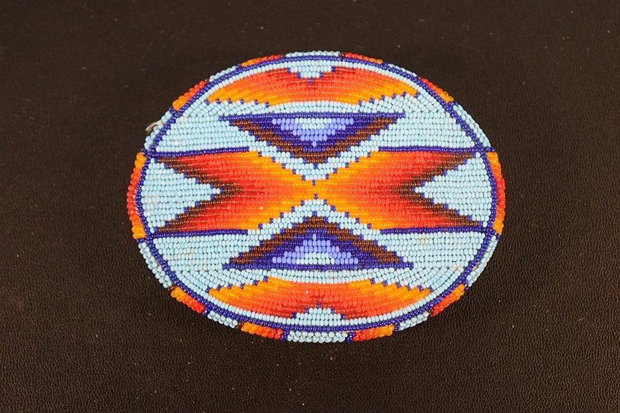 Blackfeet beaded belt buckle, 3.25" x 4.5", once owned by Larry Zabel