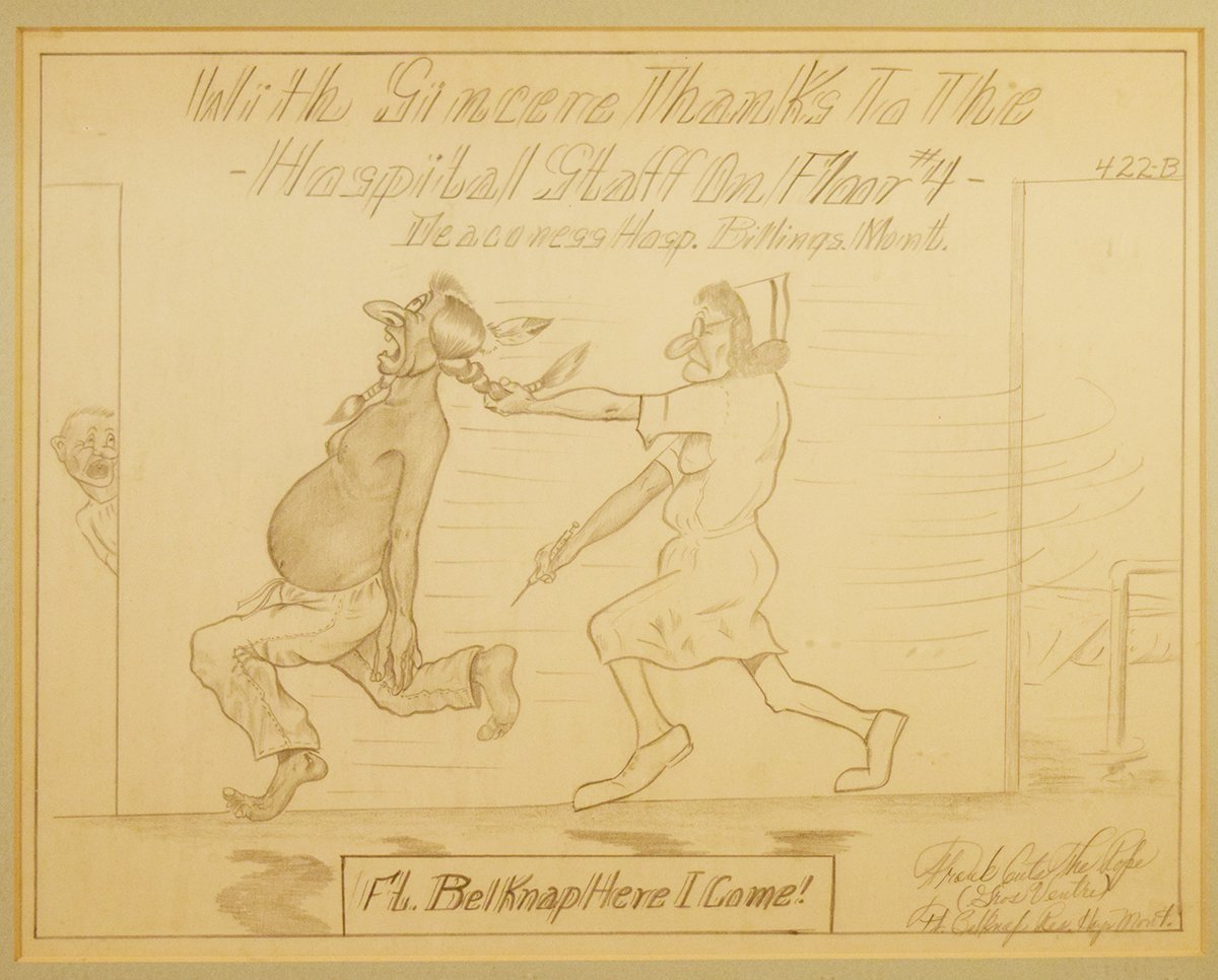 Cuts the Rope, Frank, original pen & ink, The Hospital Chase, 11" x 14", framed, signed lower right