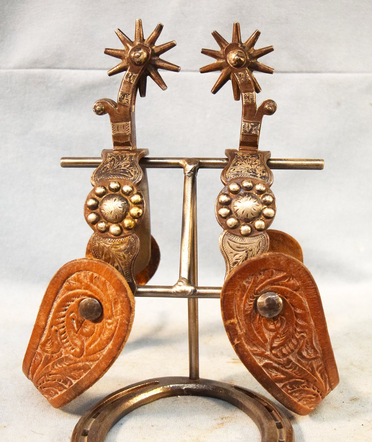 Silver inlaid Target spurs, attributed to Tapia, nice 
