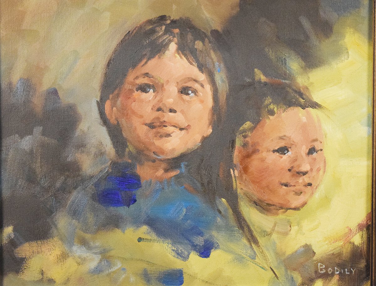 Bodily, Cheryl, original oil on canvas, Native Children, 11" x 14", framed, signed lower right