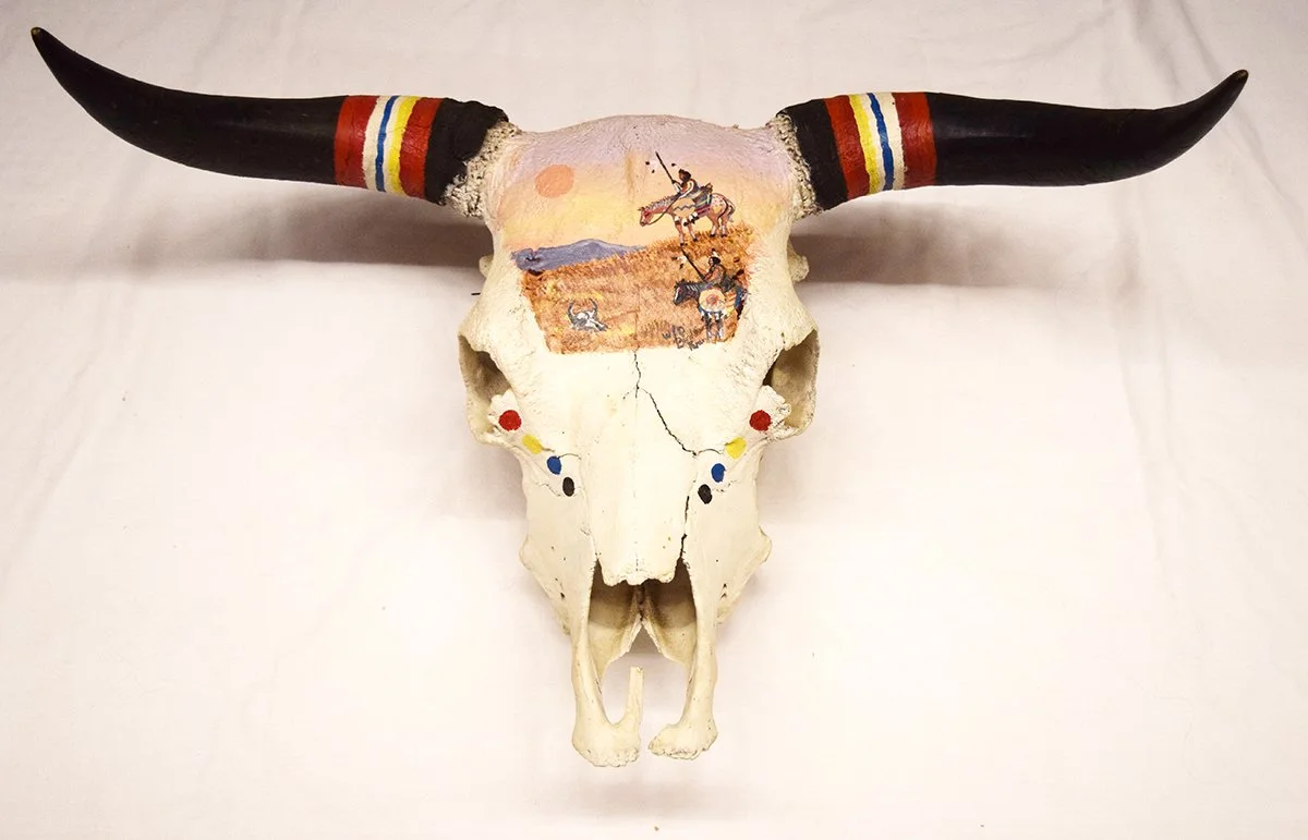 Hand painted cow skull, 29½" tip to tip
