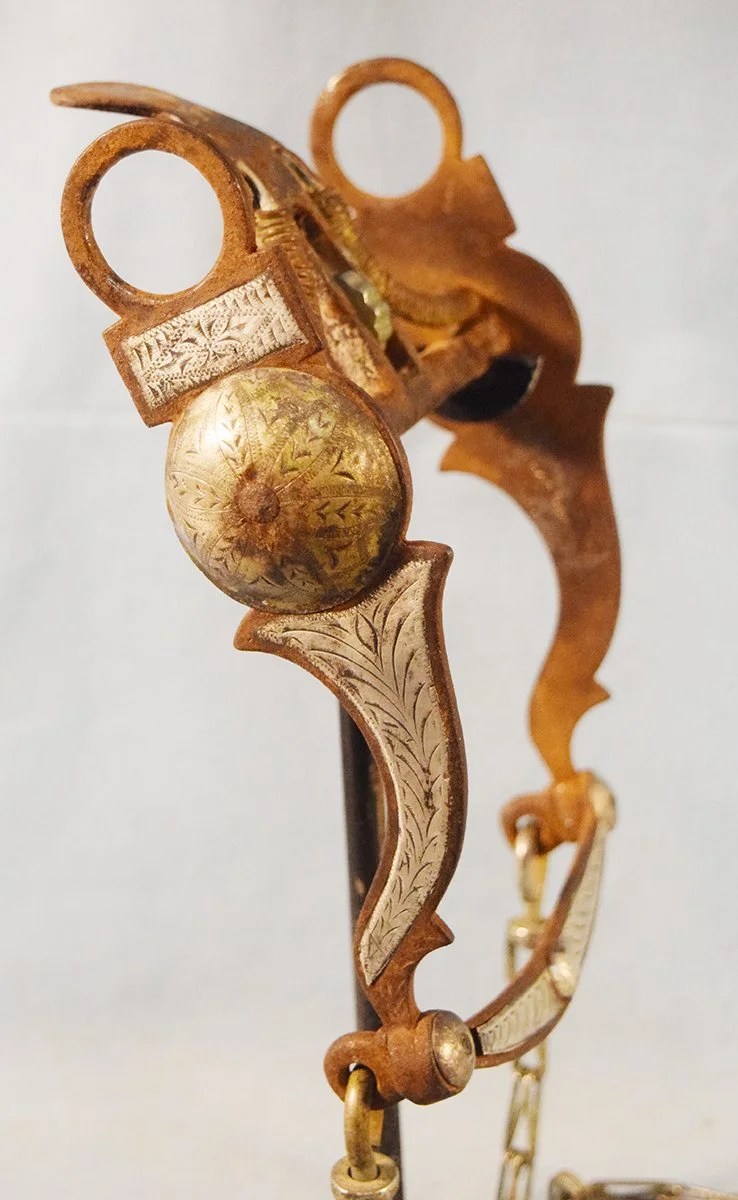 August Buermann silver inlaid bit, Arizona pattern, rein chains, nice bit, Star marked right side cheek
