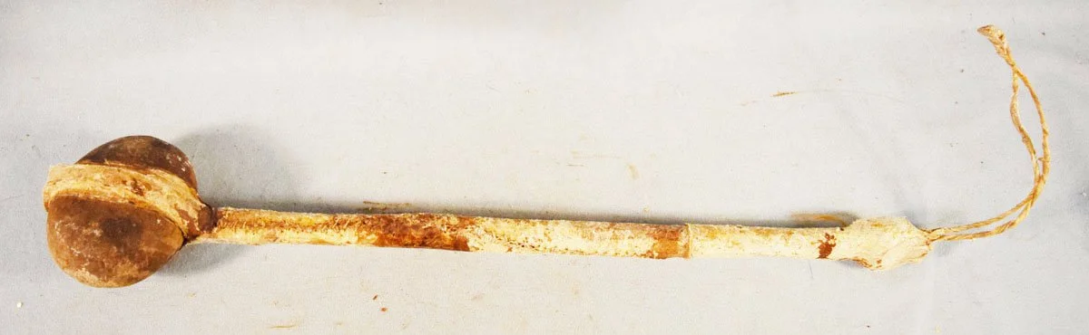Indian war club, rawhide handle, 21" long, 4" stone, provenance Snook Estate Collection, Billings, MT
