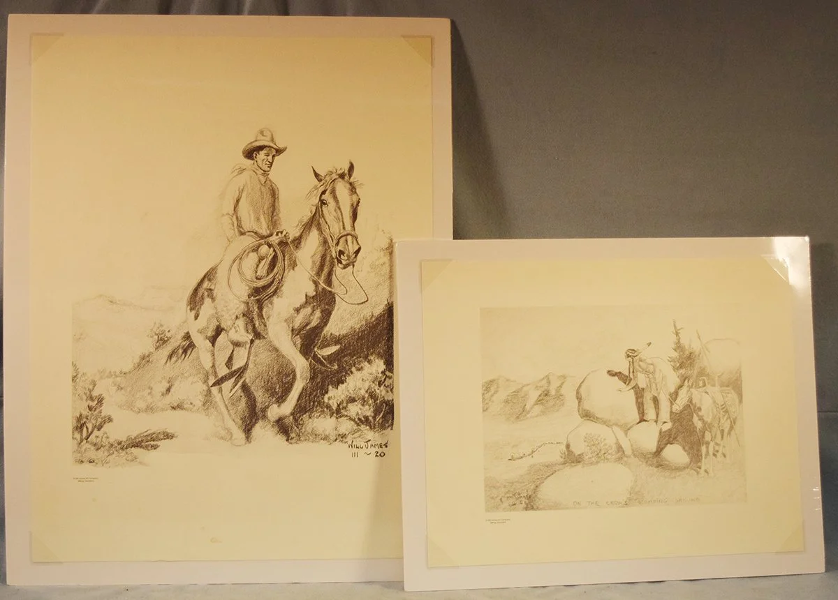 (2) Will James prints: On the Crow's Stomping Ground, 9" x 12" & Lone Cowboy, 16" x 14"
