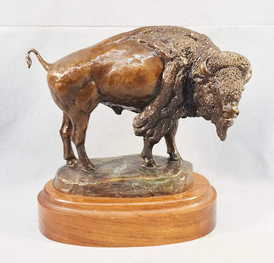 Cheek, C. R.,  bronze, Buffalo, 8.5" x 9"x 5", wood base, #27/30