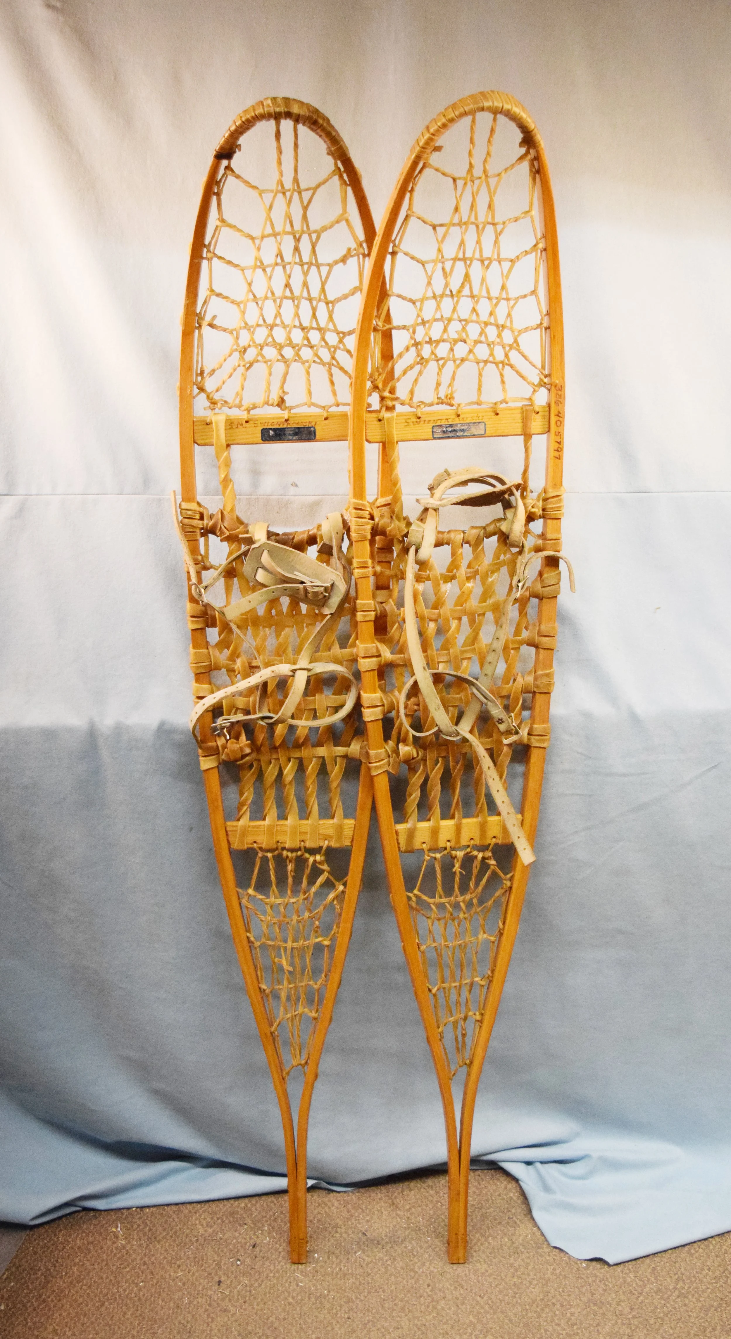 Snocraft snow shoes, wood and rawhide, 10" x 56", excellent condition