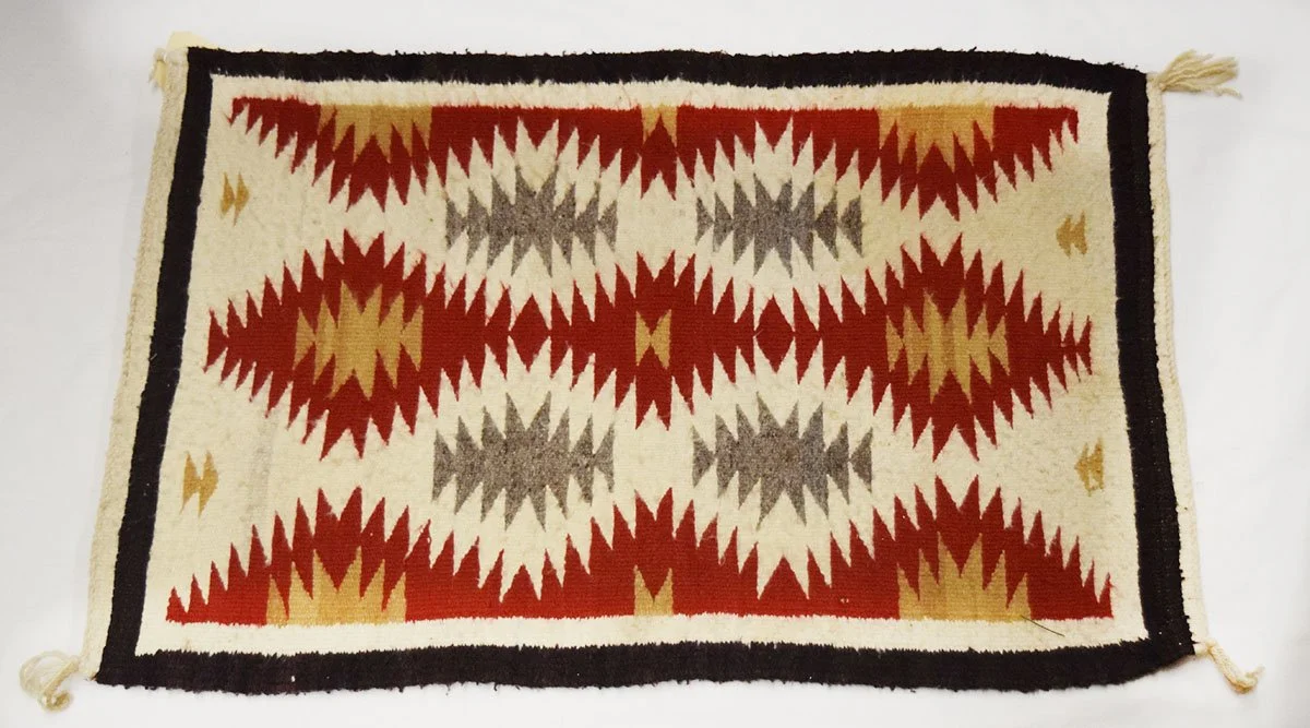 Vintage Navajo weaving, hand spun wool, vegetable dyed, by Susie Begay, 18" x 27"
