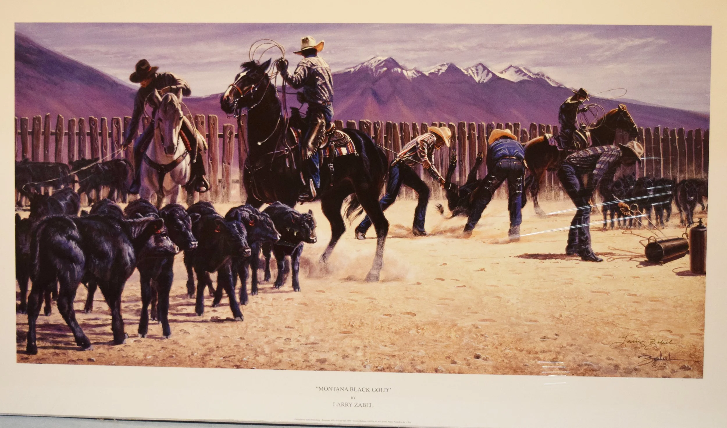 Zabel, Larry, limited edition lithograph artist proof, Montana Black Gold, 18" x 32", signed & numbered, #27/65 A/P, signed lower right, with certificate of authenticity