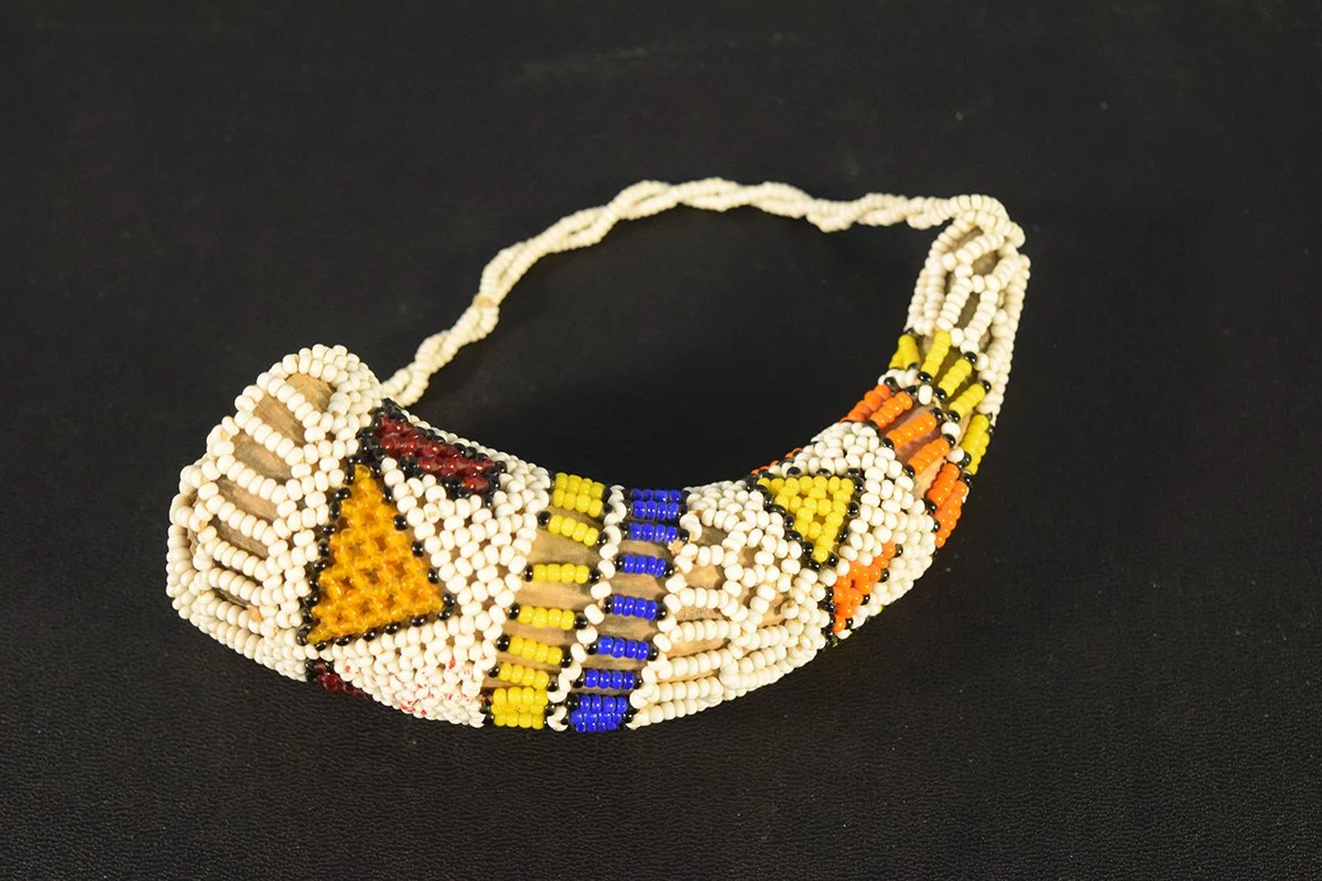 Beaded buffalo horn, 6" long