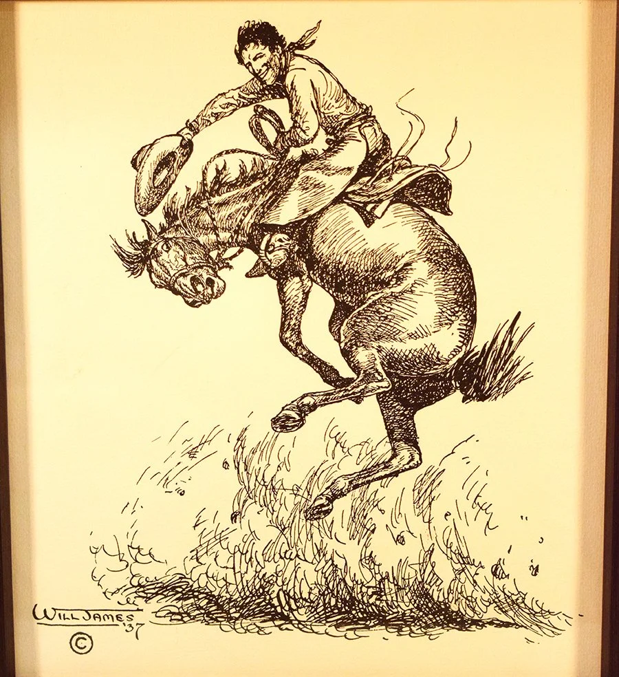 Will James lithograph print, The Bronc, 13.5" x 11.5", framed