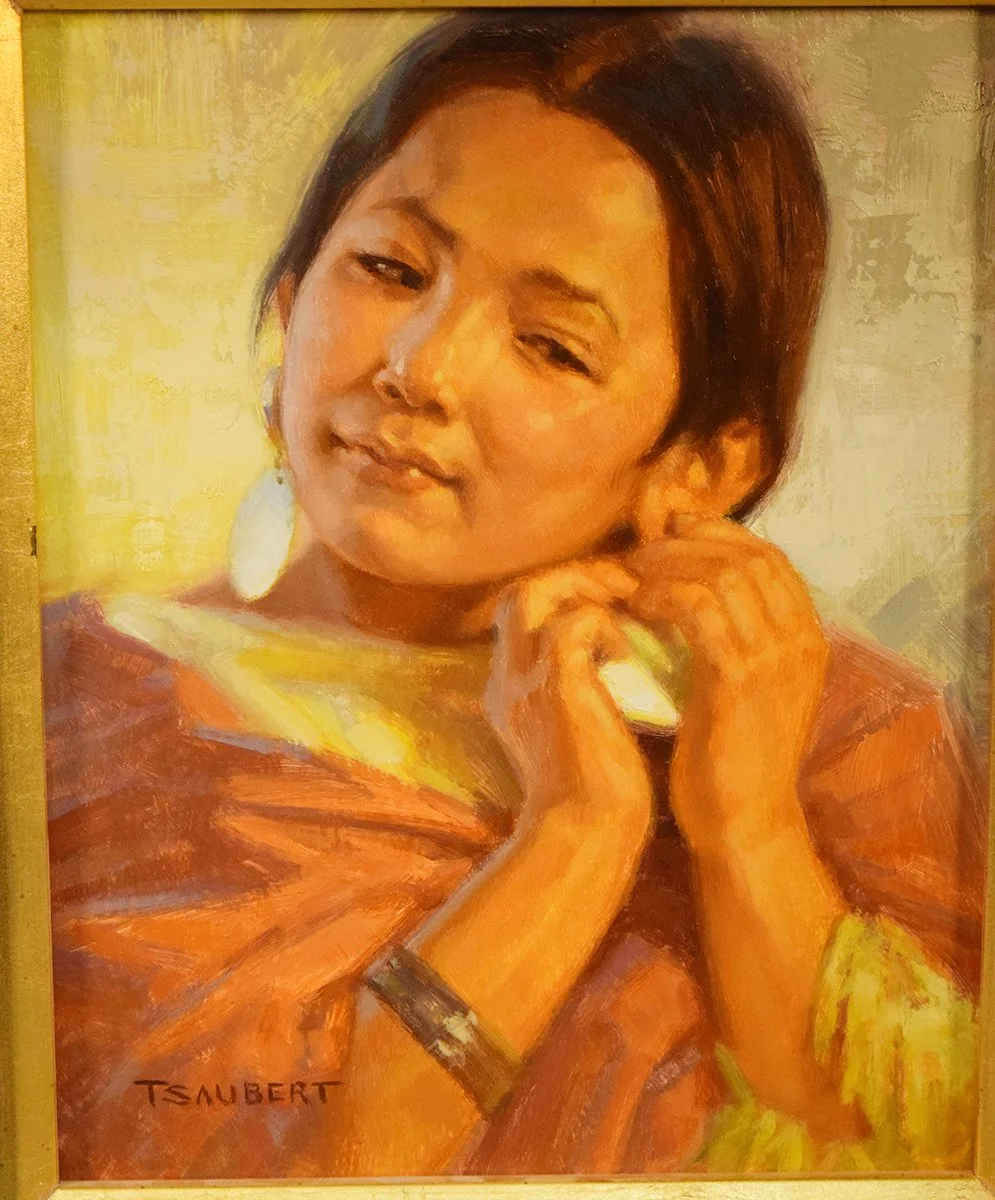 Saubert, Tom, oil on board, Pretty Shell, 10” x 8”, framed, signed lower left