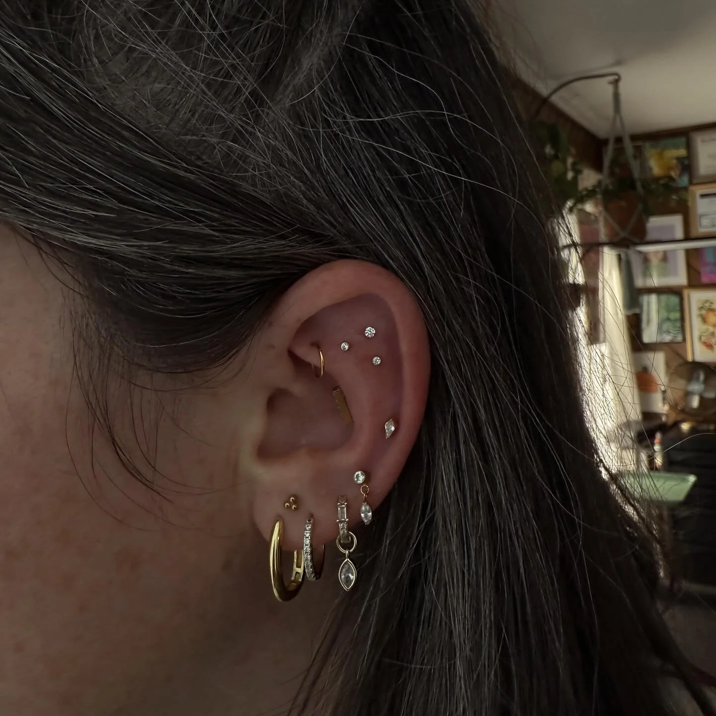 This triple flat is the newest addition to @tattoosbyminda ear! I&rsquo;m obsessed 🤤✨