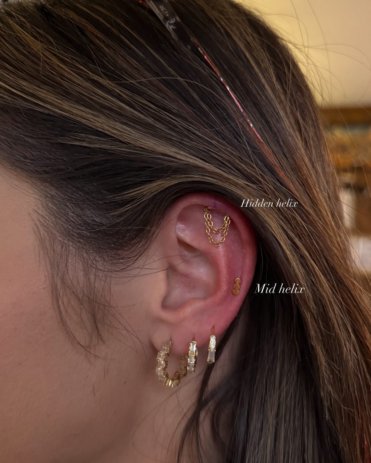 Added some helix piercings to this stack! ✨ 

I absolutely love when clients get a hidden helix! It&rsquo;s so unique 🤩