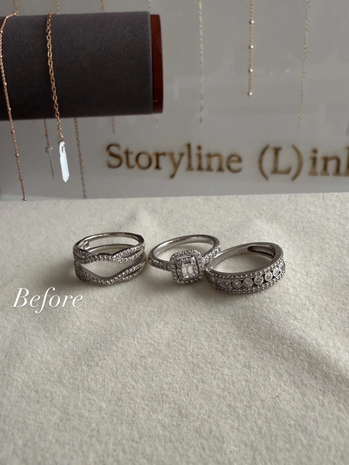 A little before and after cleaning this gorgeous wedding stack! 🫧💍

Look at the sparkle! ✨ 

Message me to book a jewelry cleaning service!