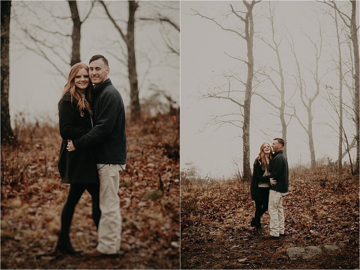  An eerie foggy engagement session on a mountain  
