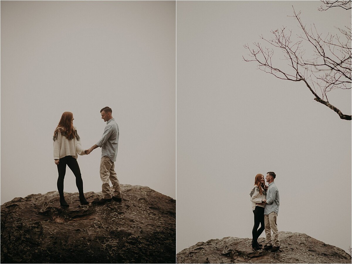  White out conditions for this foggy mountaintop engagement session in Tennessee 
