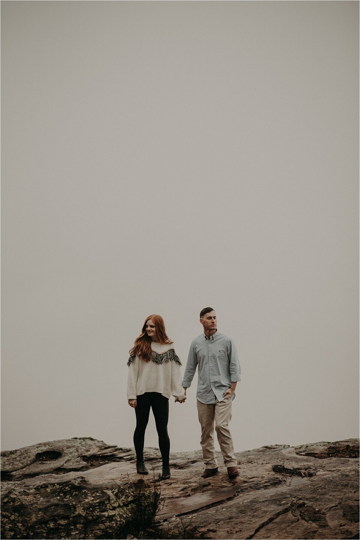  A foggy, white-out cloud engagement session on a mountain in Chattanooga, Tennessee 