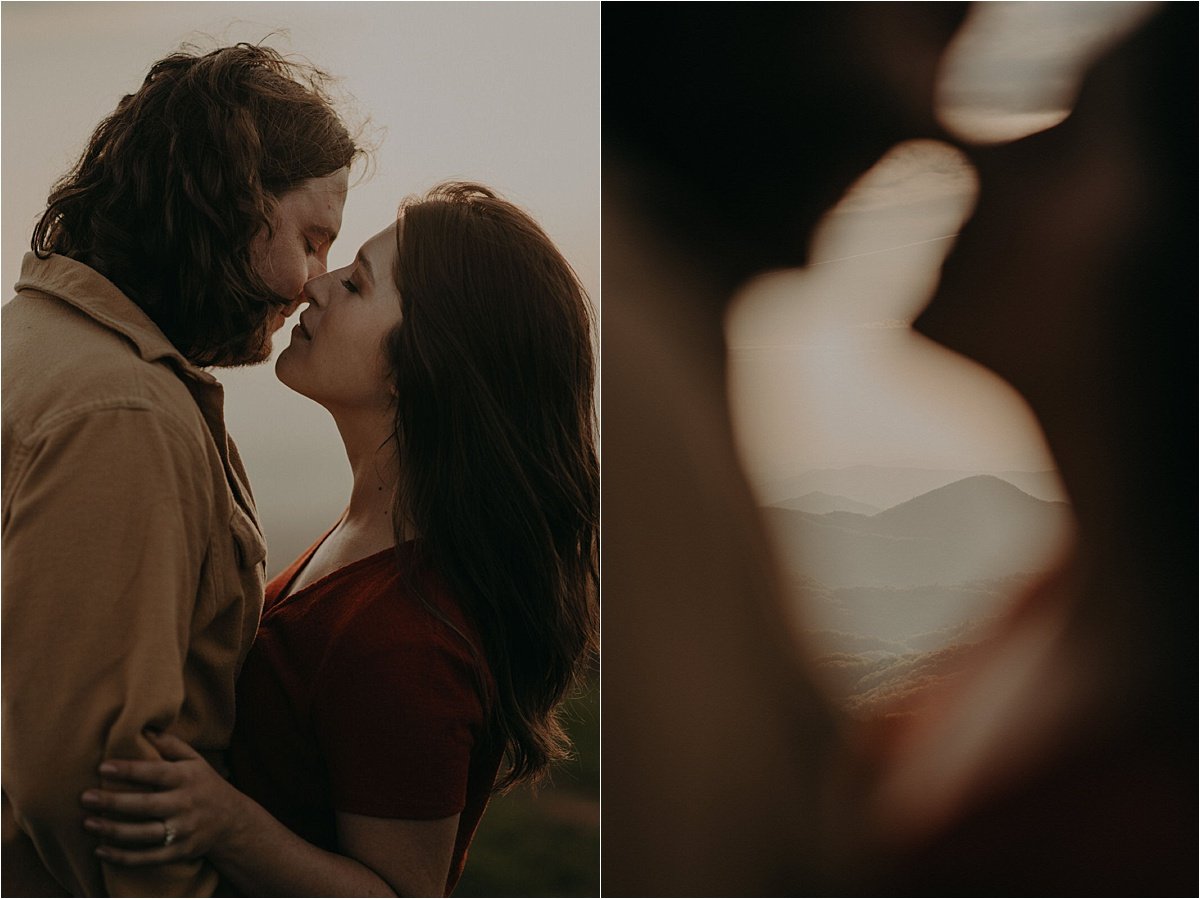  The couple almost kisses with the mountains in the background at this North Carolina engagement session by Taylor English Photography 