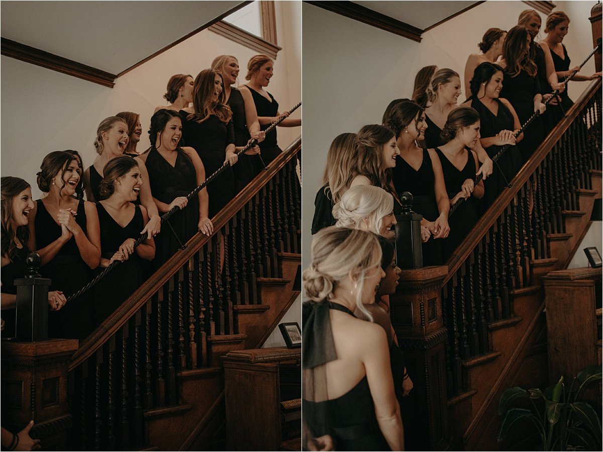 The bridal party waits for the bride's reveal in her wedding gown