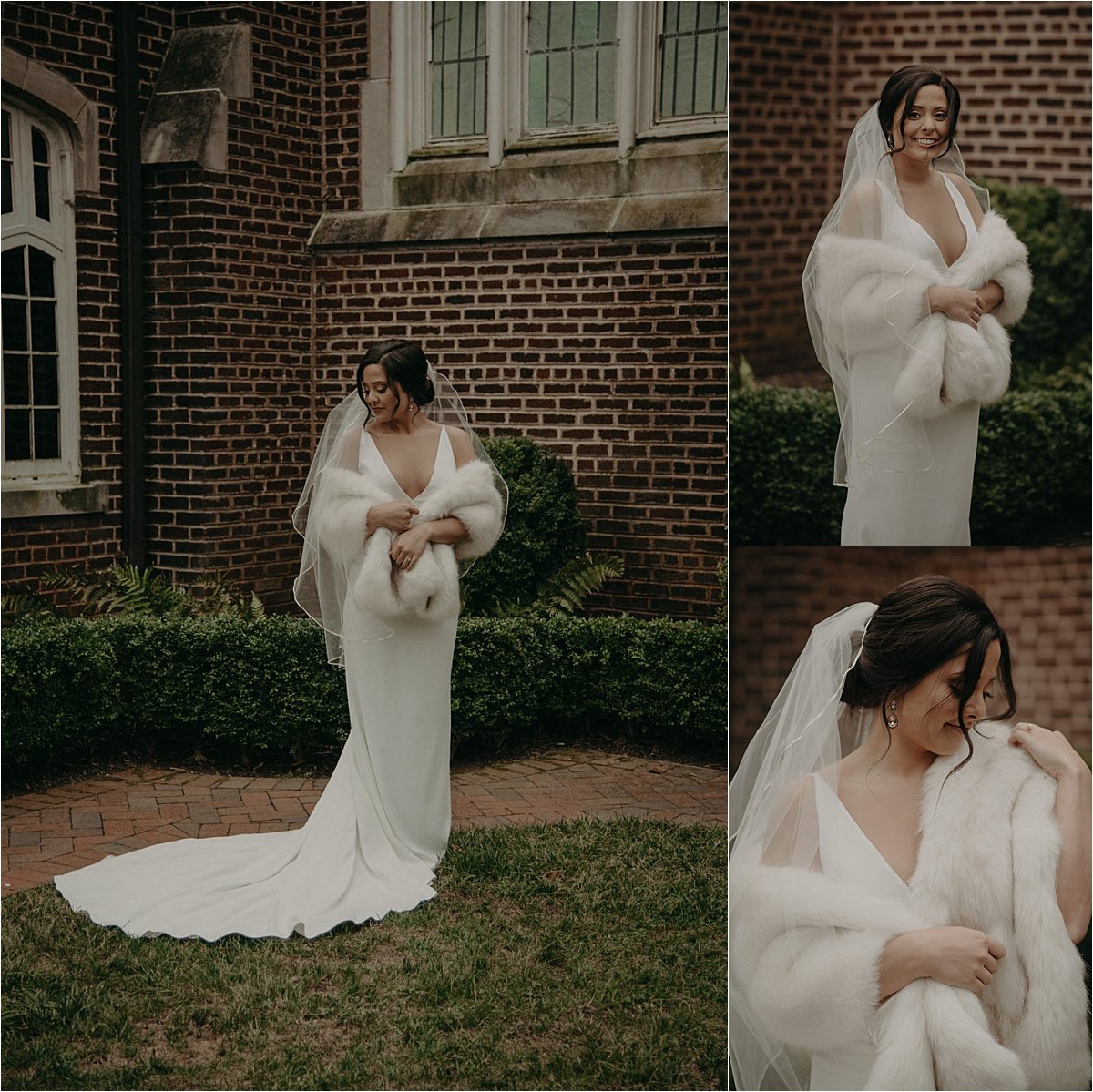 The bride wore an heirloom fur shawl to keep warm