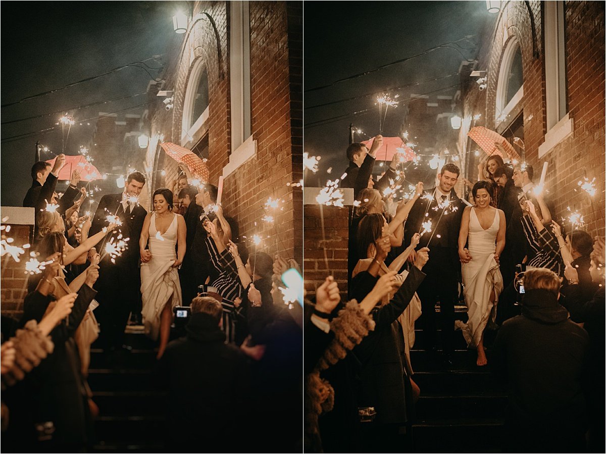 A sparkler exit for the happy wedded couple at the Church on Main