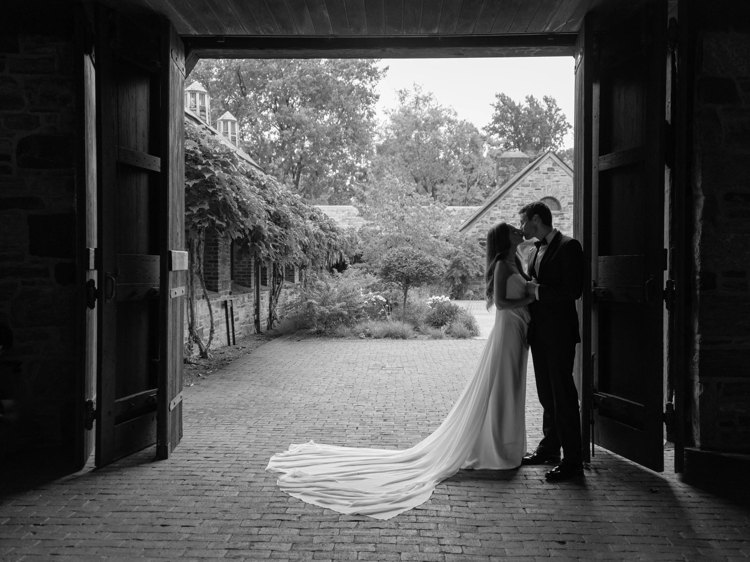 Timeless black and white wedding portrait at Blue Hill at Stone Barns in New York.