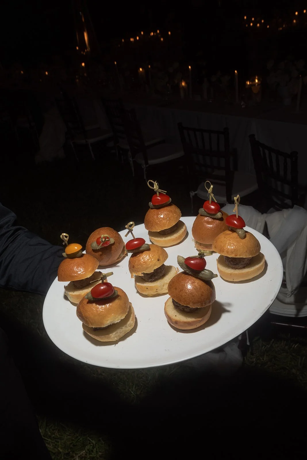 Tray of late-night mini-sliders served during the wedding reception at Goodstone Inn.
