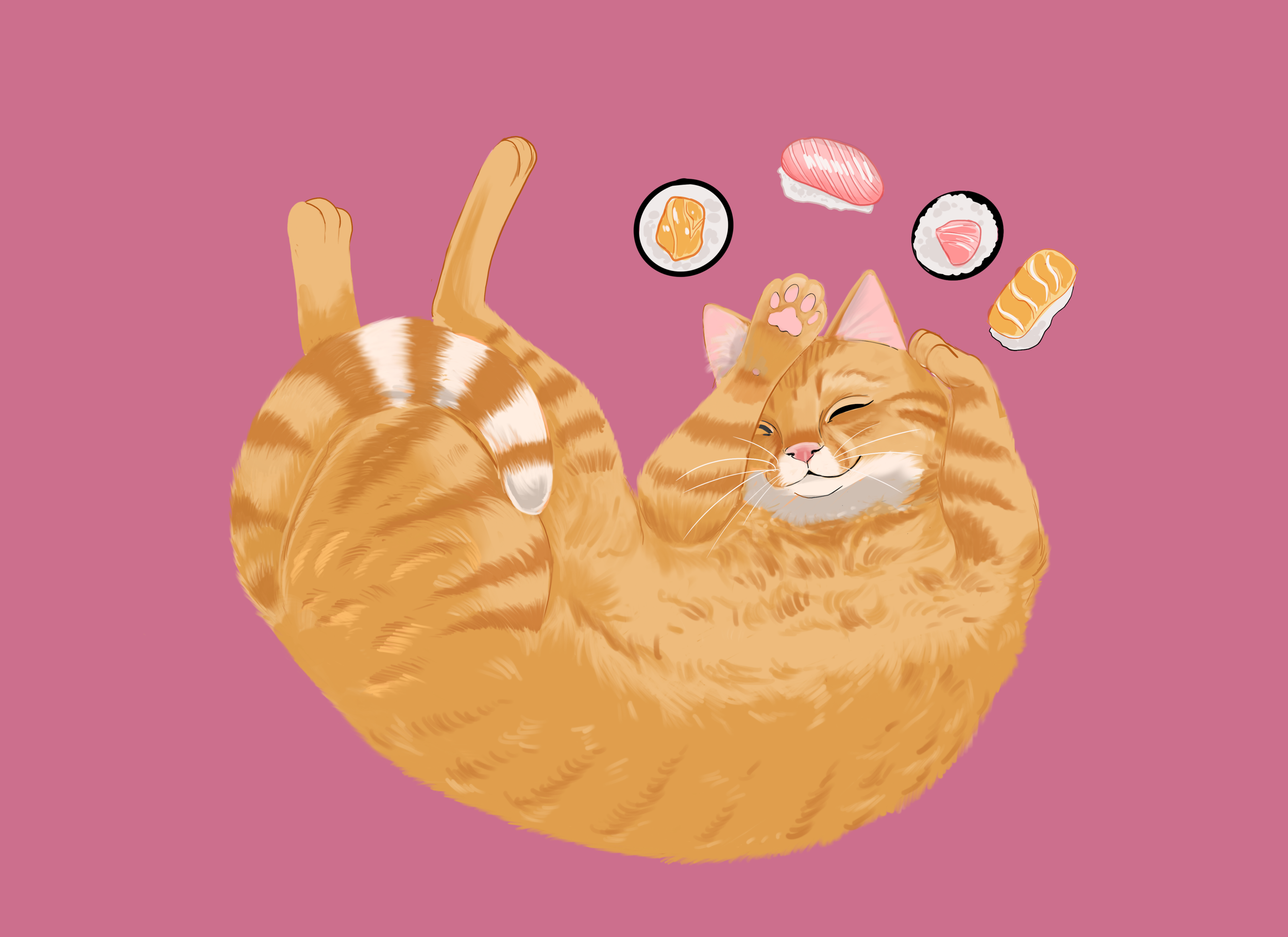 Orange cat sushi Digital Artwork