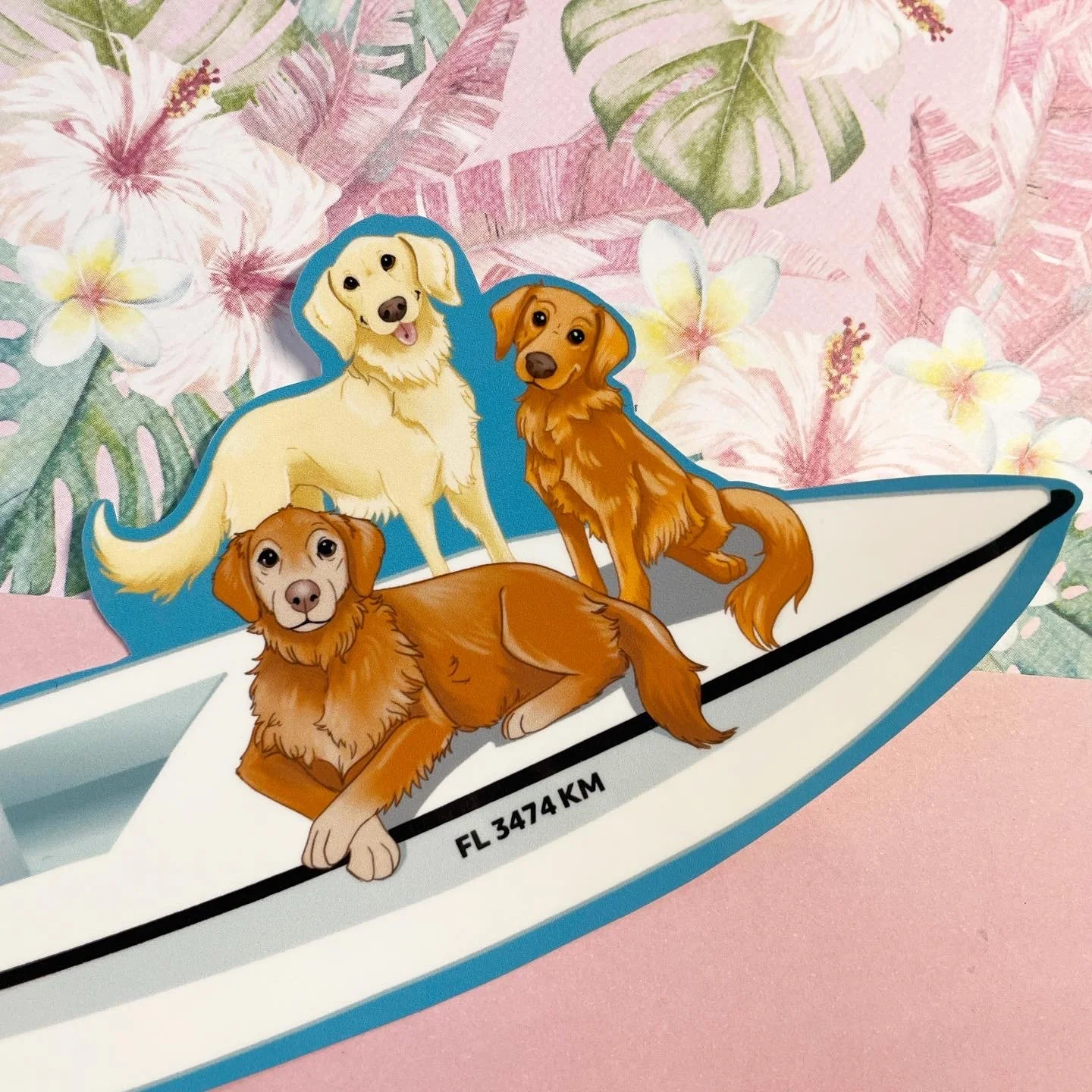 Golden Retrievers on Boat - Digital Art and Stickers