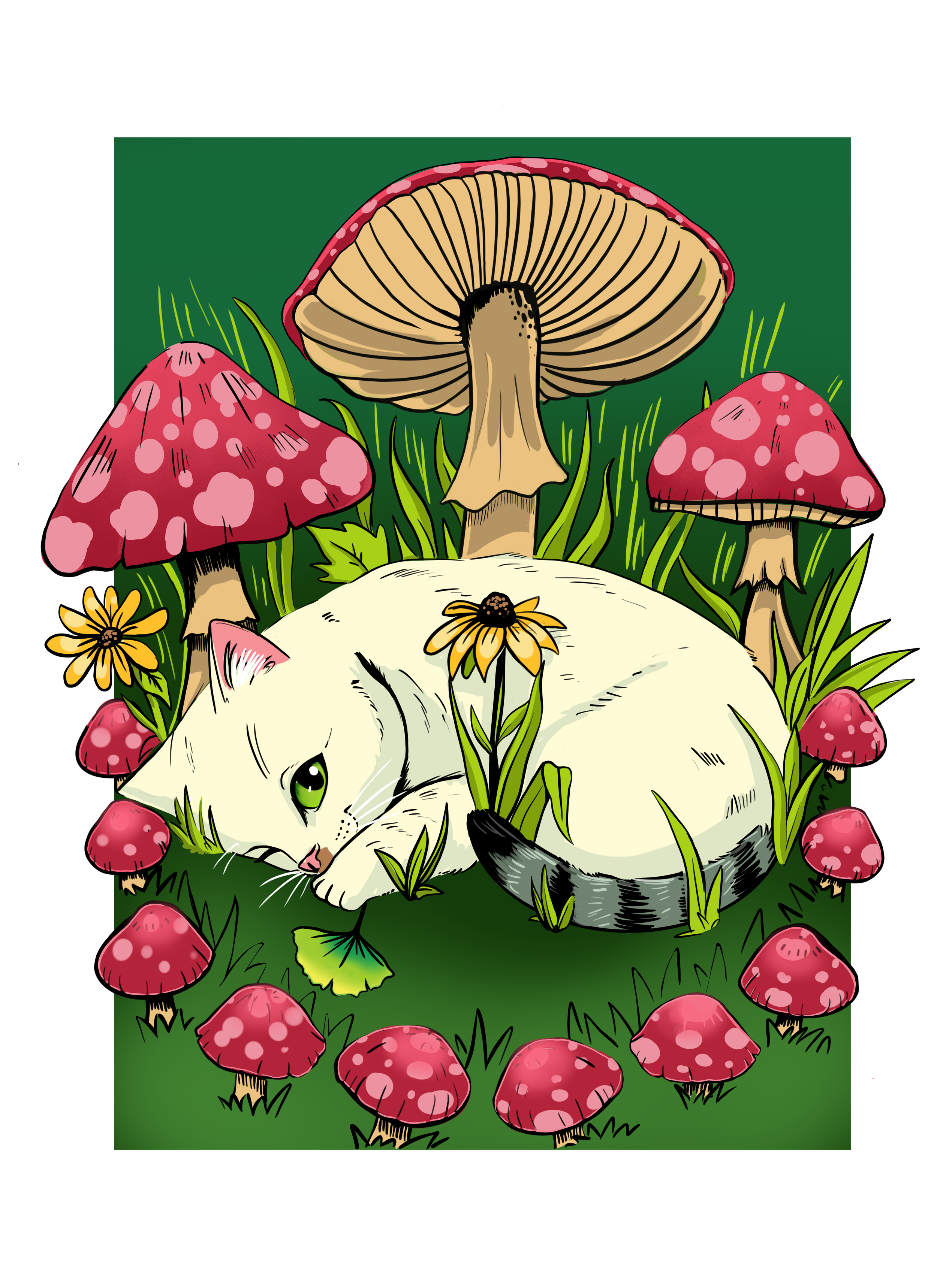 White Cat Mushroom Digital Artwork