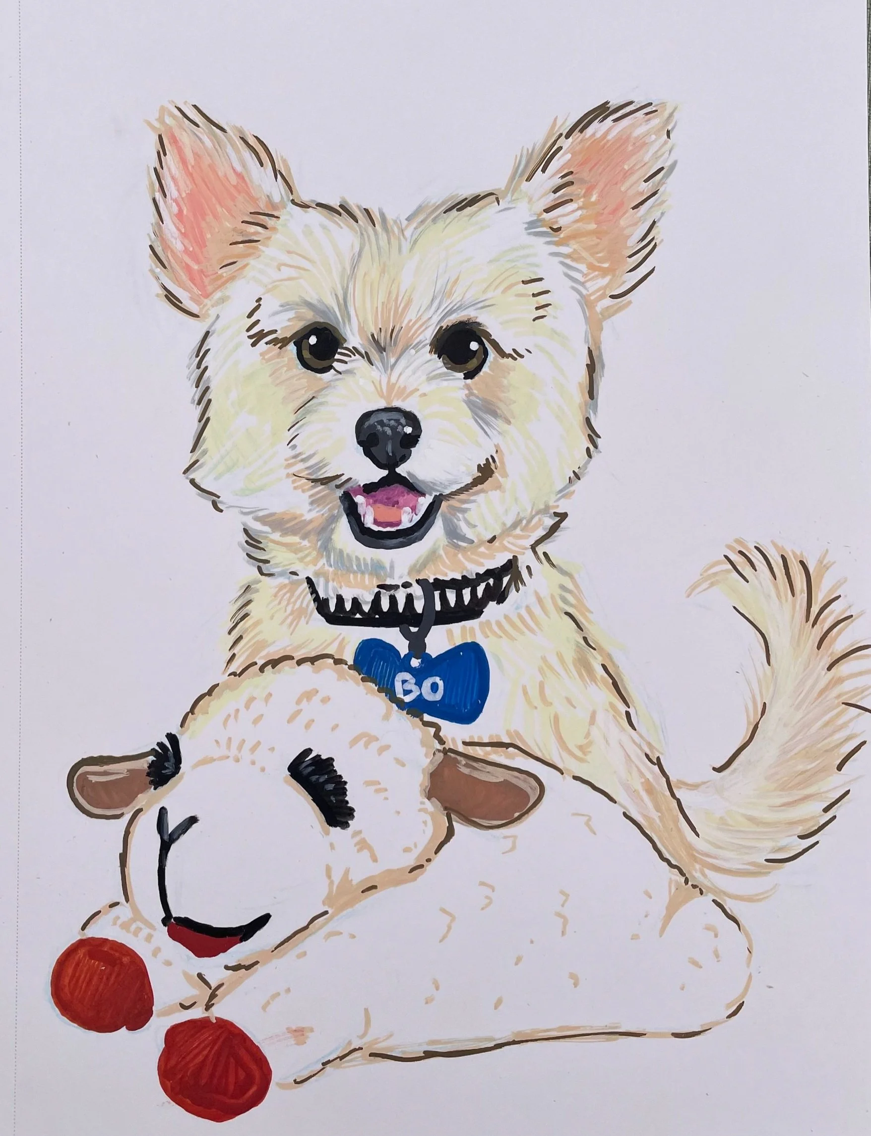 Mixed breed dog 7 x 10 acrylic marker no theme