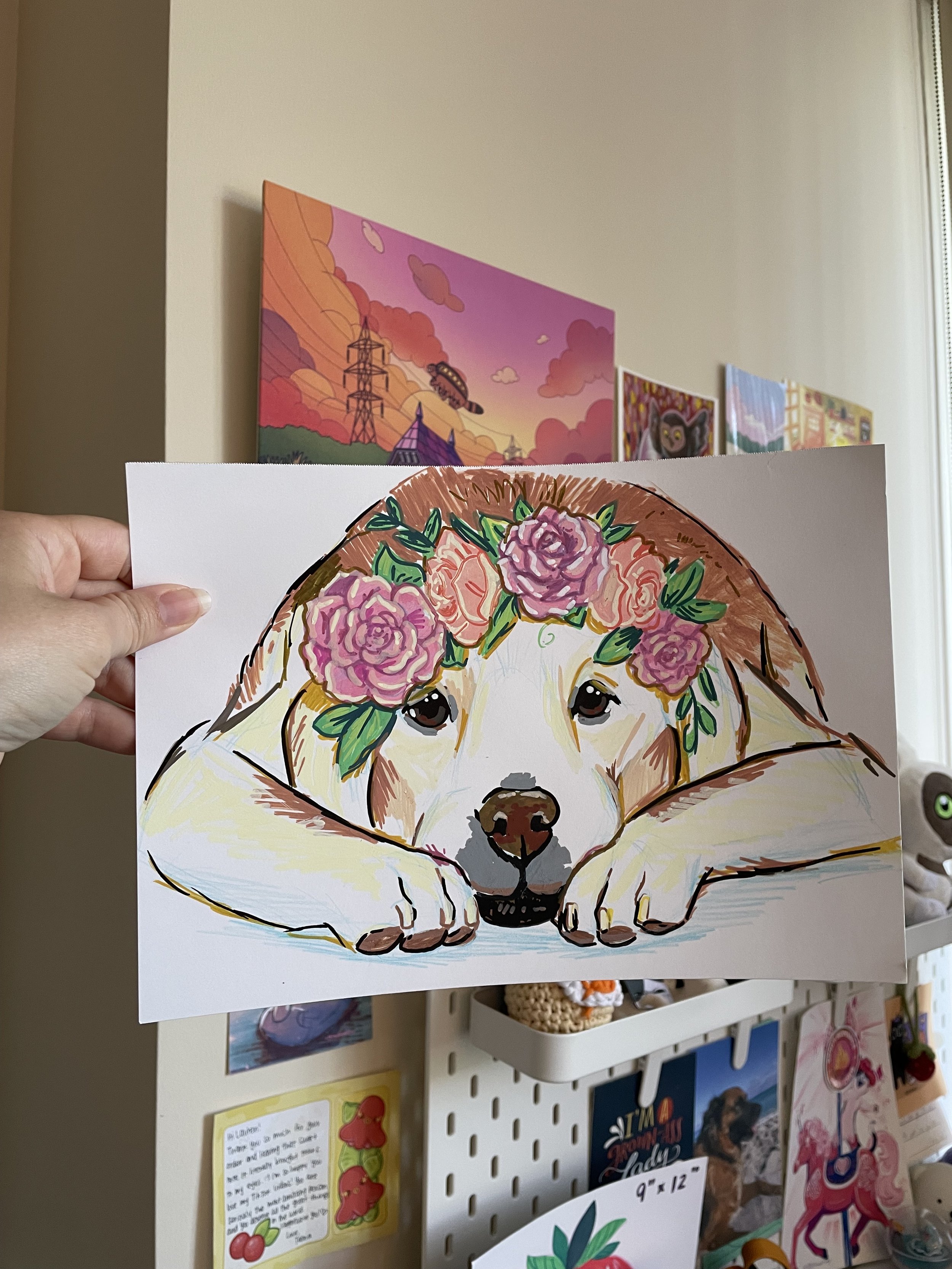 Labrador retriever dog rose flower crown 7 x 10 acrylic marker