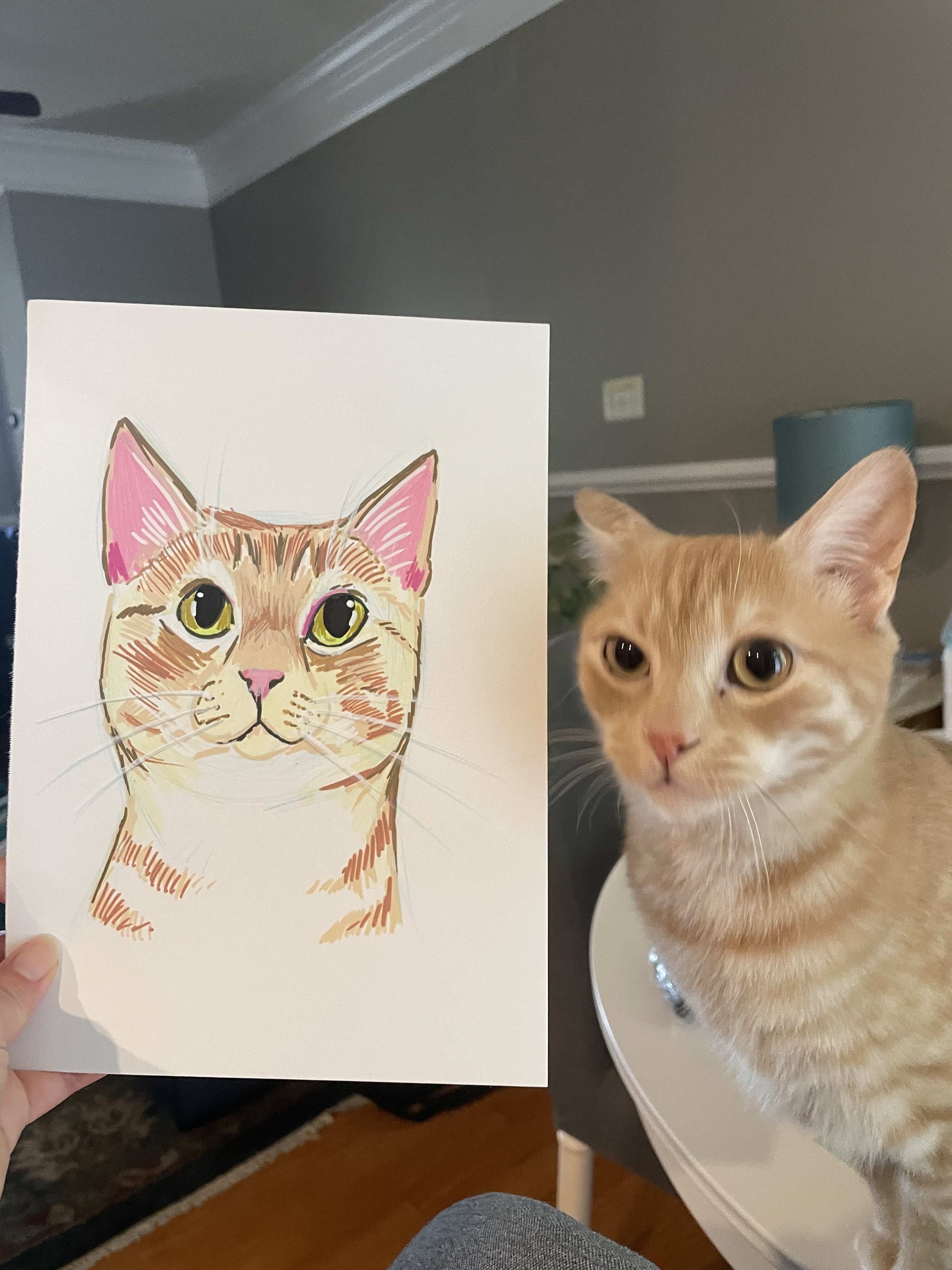 Orange tabby cat 7 x 10 acrylic marker Meowtel