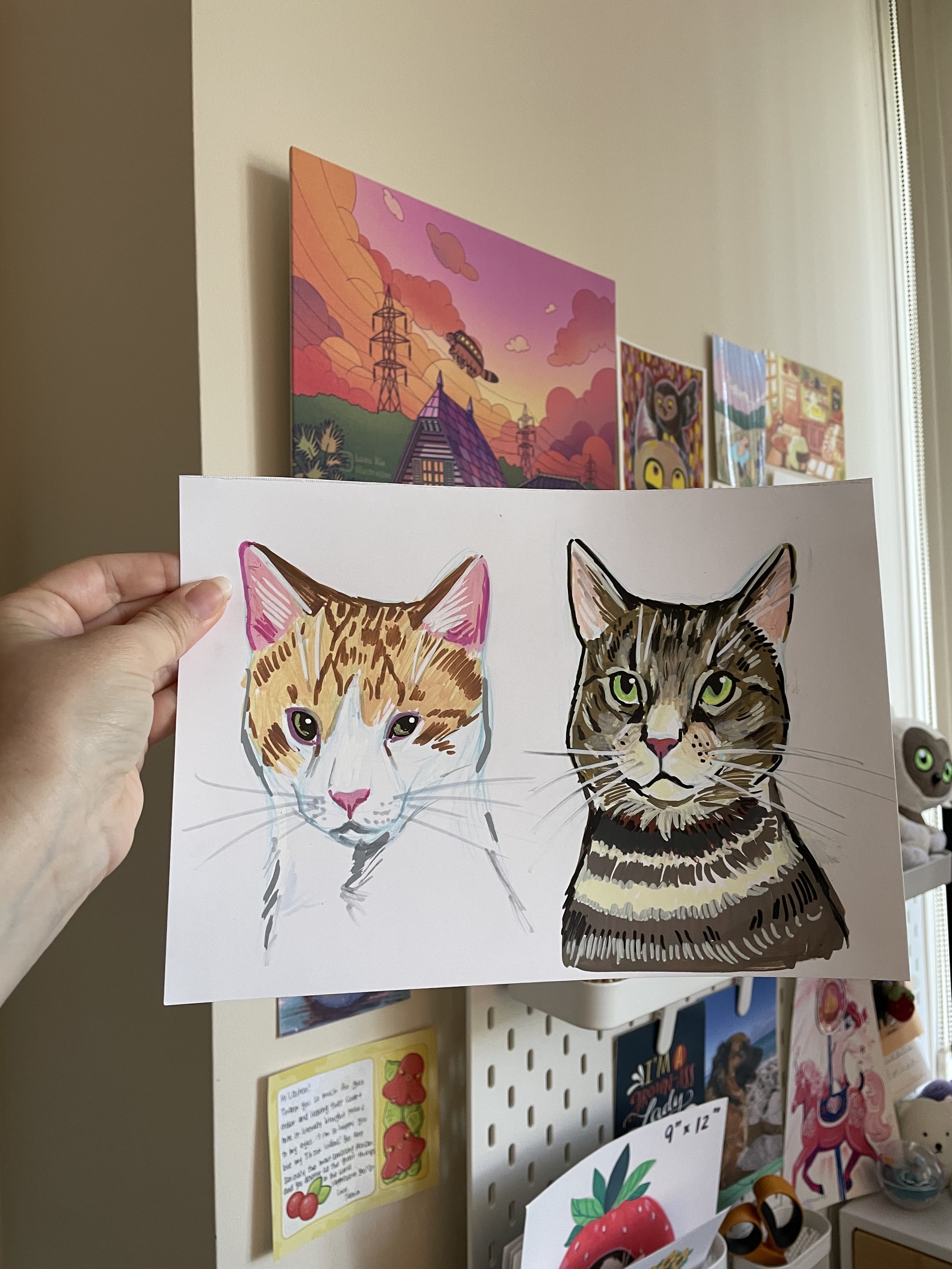 Orange and tabby cats 7 x 10 acrylic marker no theme