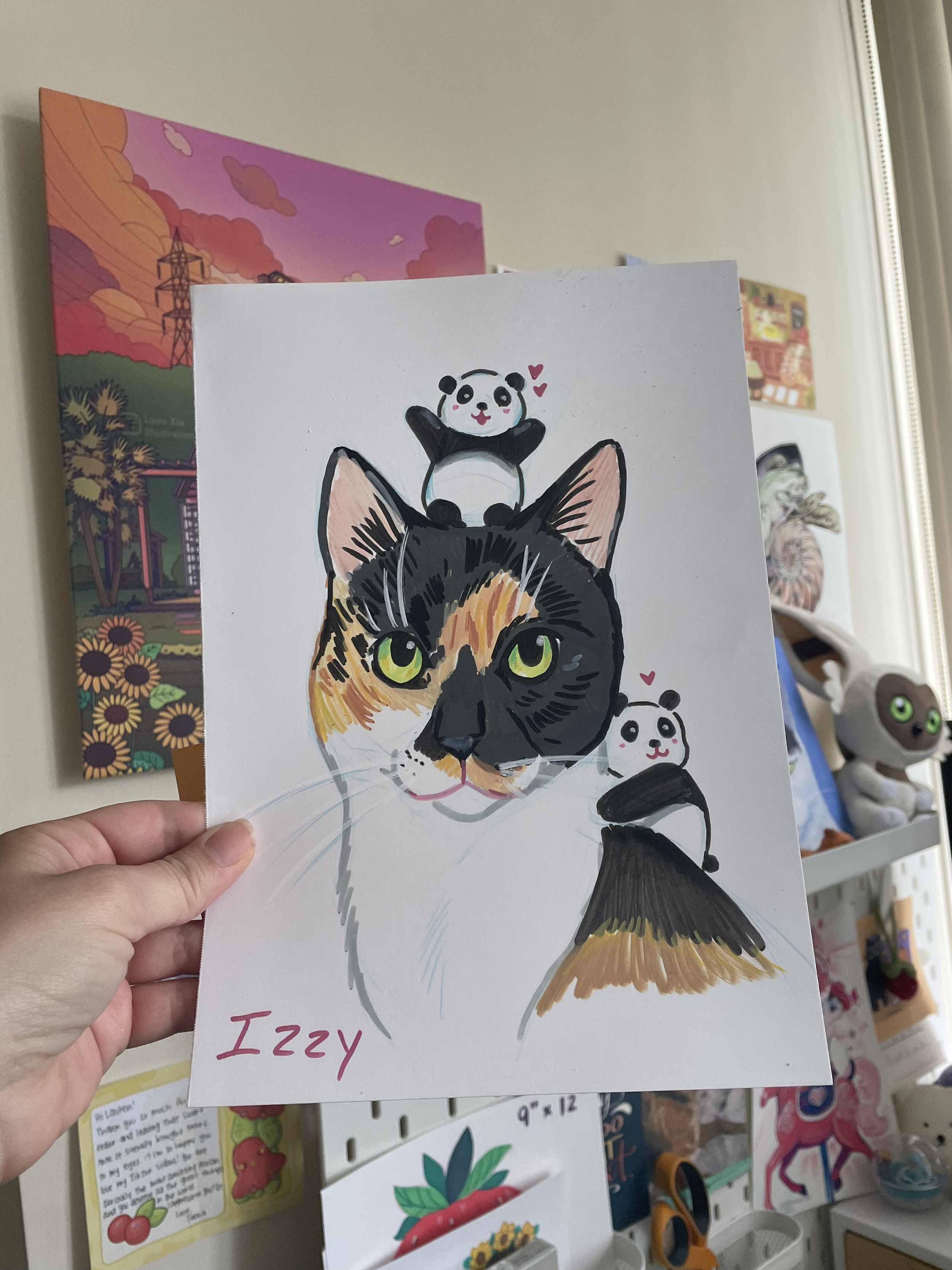 Calico cat 7 x 10 acrylic marker - Meowtel