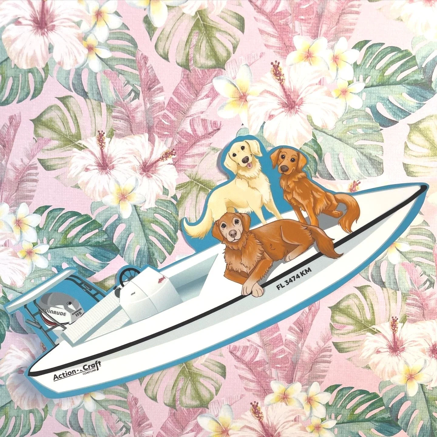 Golden Retriever dogs on Boat Sticker design
